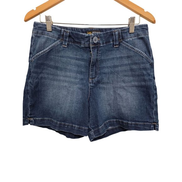 Lee Womens Mid Rise Regular Fit Denim Shorts Size 10 Medium Wash - Picture 1 of 7